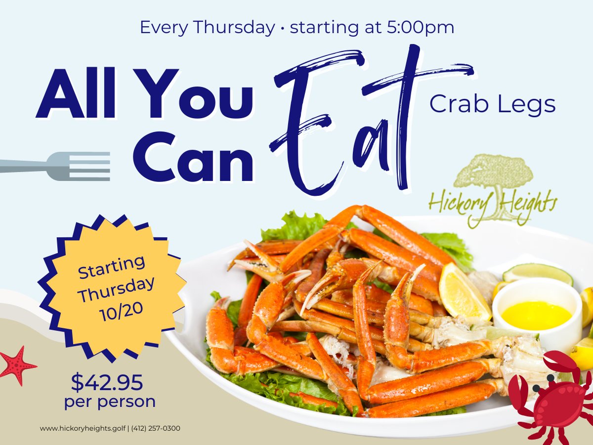 hickoryheights1's tweet photo. TONIGHT'S THE NIGHT 🦀 All you can eat CRAB LEGS at Hickory Heights.  What are you waiting for...we can't wait to see you!
https://t.co/kdtf1SqlXH https://t.co/ezVcPB3YVJ