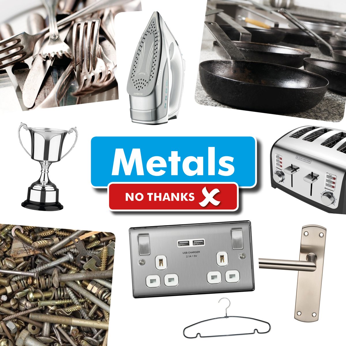 It's Recycle Week - You can recycle all your food/drinks cans, aluminium foil and foil trays in your blue lidded recycling bin, providing they are clean ♻️💦.  But all other metal items need to be taken to your local Household Waste Recycling Centre 👍