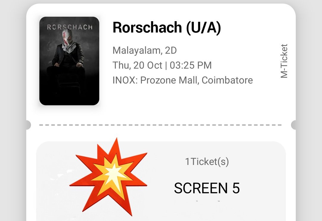 Ragunanthen1992's tweet photo. #ShowTime 📽️: #Rorschach (Malayalam) 💥
#Theatre2022FilmNo31 🎬: Inox, Coimbatore CBE
Screen 5, @INOXMovies
@mammukka https://t.co/lHdE3XqWy7