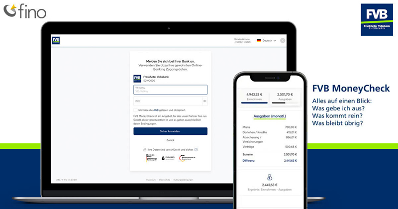 fino_run's tweet photo. Wir freuen uns, den neuen Banking App Service „FVB MoneyCheck“ der Frankfurter Volksbank Rhein/Main mit unserer Kontoanalyse-Lösung fino-Cockpit zu unterstützen. Mit dem Finanzmanager „FVB MoneyCheck“ erhalten Kunden einen individuellen Blick auf ihre Finanzsituation. https://t.co/P5sGSBJa0x