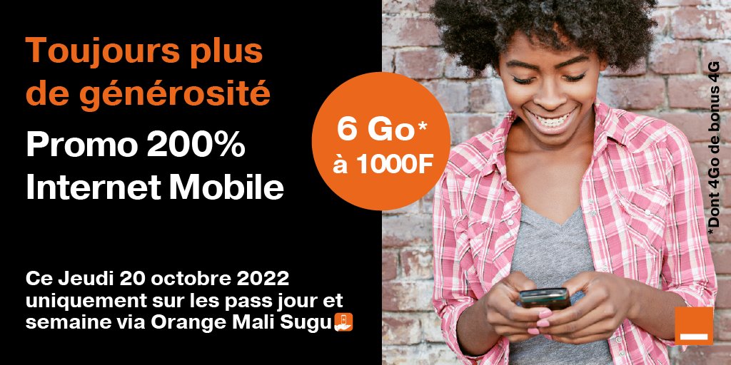 Bii kadii ! 200% de bonus Internet pour tout achat de Pass JOUR & SEMAINE sur Orange Mali Sugu 😀 Awoo ! Aujourd'hui c'est 200% de BONUS 4G RDV sur l'appli Orange Mali Sugu en cliquant ici: t.ly/XUfi #PromoPassInternet #OrangeMaliSugu