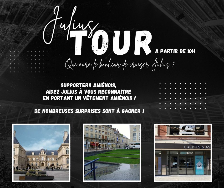 AmiensSC's tweet image. ✨ 𝐉𝐔𝐋𝐈𝐔𝐒 𝐄𝐍 𝐕𝐈𝐋𝐋𝐄 ✨

Samedi dès 10h, retrouvez votre mascotte préférée le long de la rue des 3 cailloux. Des surprises vous attendent ! 🥰

Il est vivement conseillé de porter un vêtement Amiénois pour aider Julius à vous reconnaitre ! 😏

#fiersdetreamienois🔴🔵