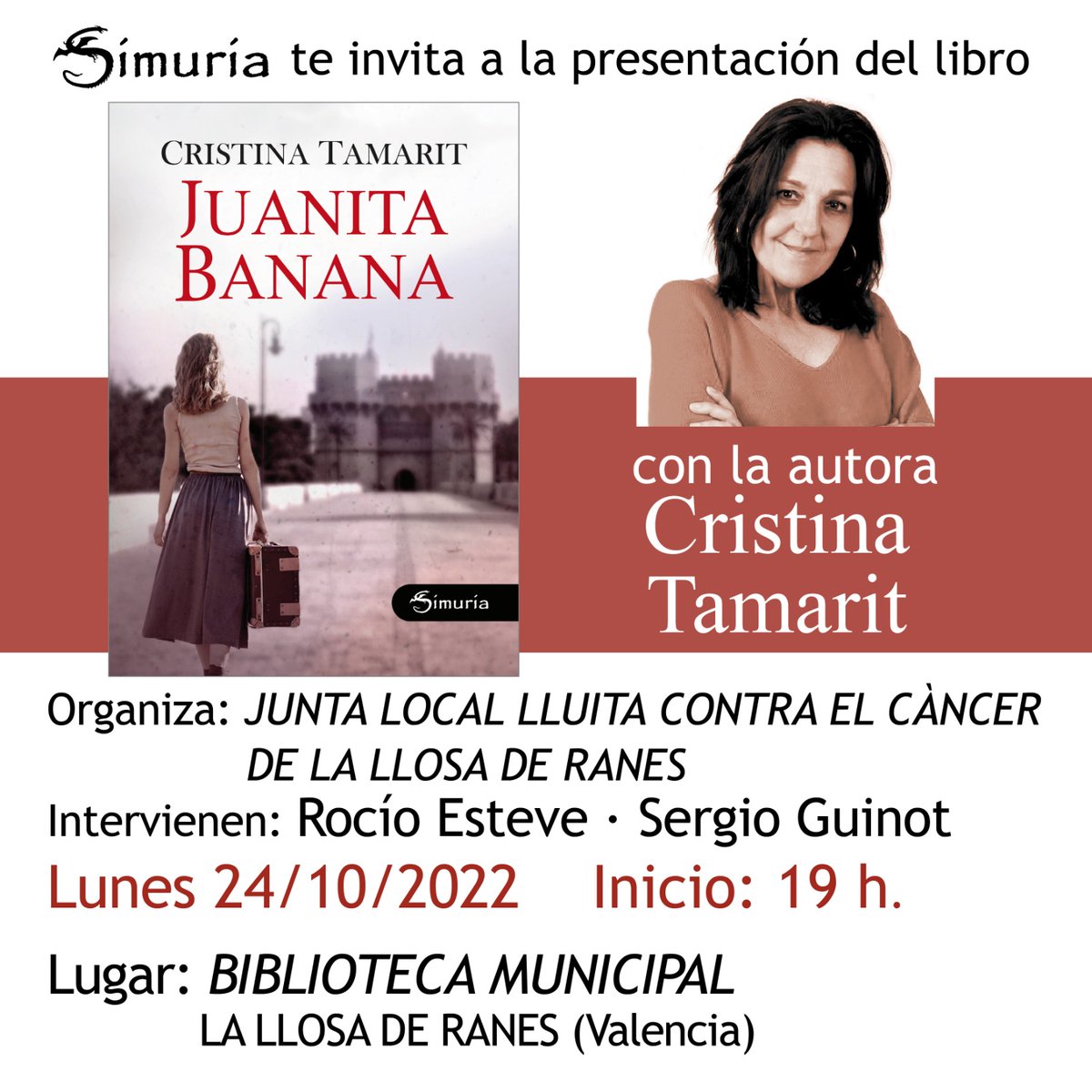 La biblioteca municipal de la Llosa de Ranes acollirà el dilluns 24 d'octubre a les 19 h la presentació del llibre "Juanita Banana" i comptarà amb la presència de l'autora Cristina Tamarit. L'acte està organitzat per la Junta Local de Lluita contra el Càncer de la Llosa de Ranes.
