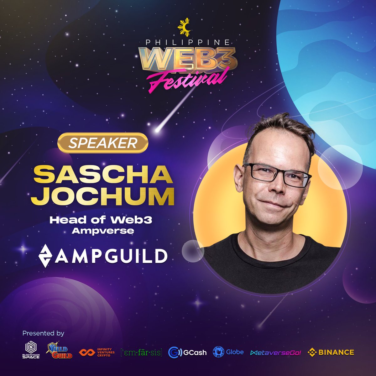 Meet <a href="/ampverseguild/">AMP Guild</a>  Head of Web3 <a href="/JochumSascha/">Sascha Jochum</a>  — official speaker at the #PHWeb3Fest! 💥 

Sascha is a respected blockchain and crypto expert and has spoken at multiple conferences around the world. He has worked with many top 100 Market Cap projects.

phweb3festival.com