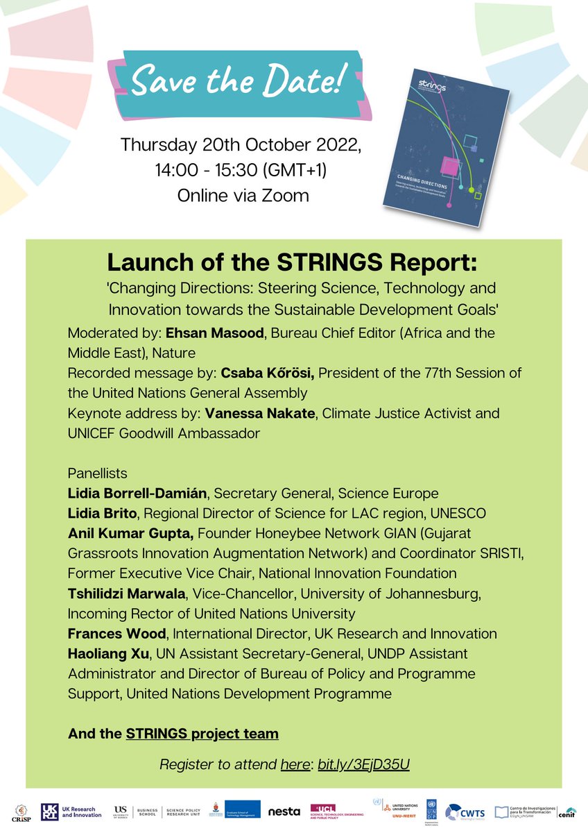SPRU's tweet photo. 📣Still time to register! Join us at 2pm for the STRINGS Report Launch webinar ➡️https://t.co/ITIUmbaTne 

Read the new report addressing the misalignment of #science #technology + #innovation and the #SDGs
https://t.co/wLHVwfRfvx 

#ResearchWithImpact #STRINGS22 https://t.co/2kVPSZh4QX