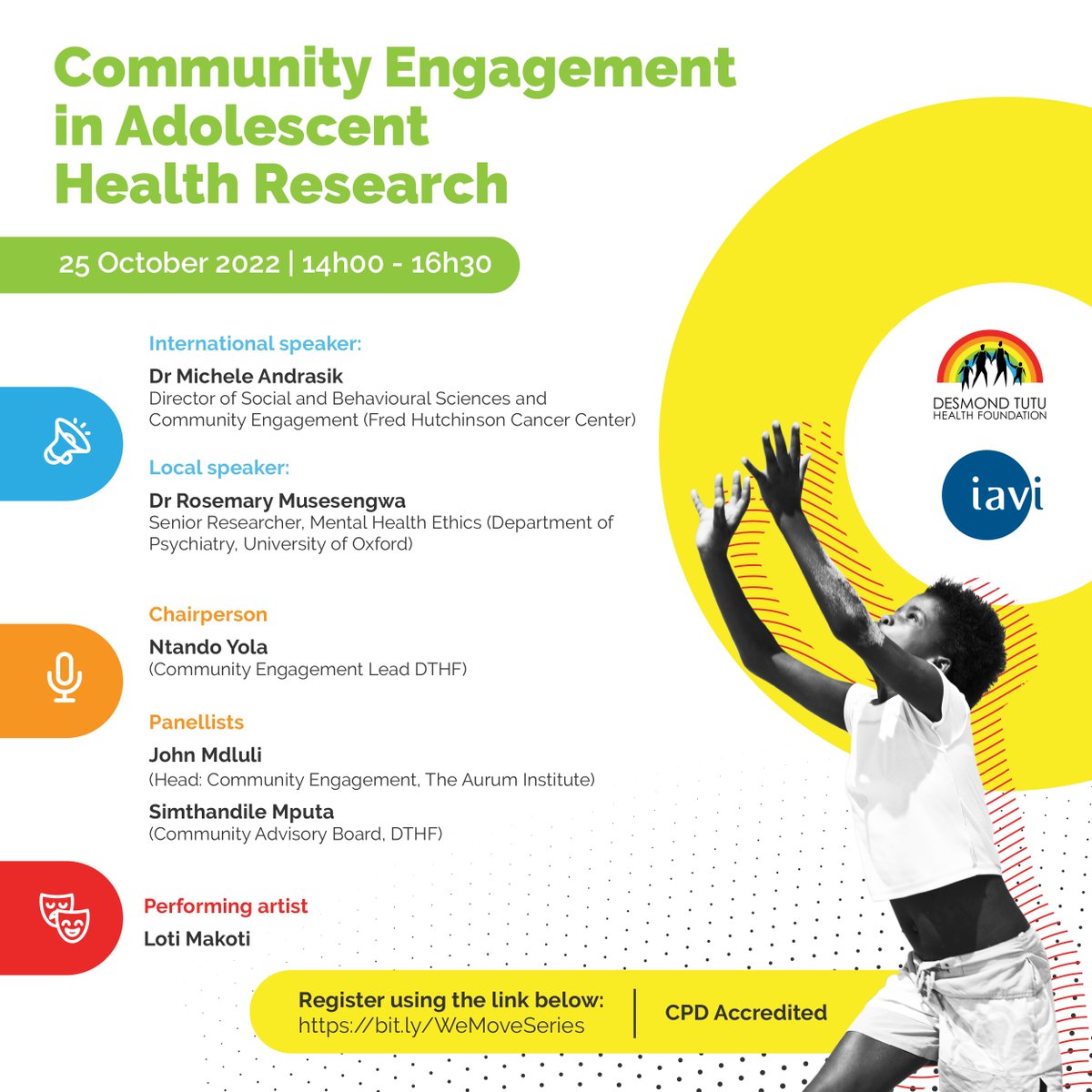 SAHTAC Lead John Mdluli and Steering Committee member Ntando Yola @ntandoy will be participating in this webinar on Community Engagement in Adolescent Health Research next week Tuesday! Register to join here: bit.ly/WeMoveSeries