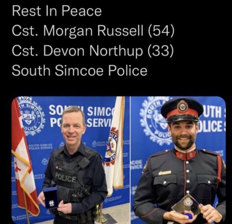 Today, we observe a moment of silence at 11AM in honour of Constables Devon Northrup &amp; Morgan Russell of the <a href="/SouthSimcoePS/">South Simcoe Police</a>.

They were killed in the #LineOfDuty.

Flags continue to be lowered at <a href="/HamiltonPolice/">Hamilton Police</a> in #HamOnt.

Further info on the funeral.⬇️
southsimcoepolice.on.ca/media_release/…