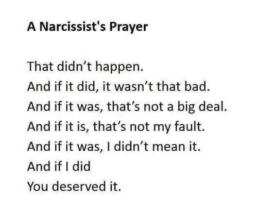 lorryinflorida's tweet photo. @PastaPrimcess @chrislongview As, yes, the "I was just joking, don't be so sensitive" defense.  A popular variant of the Narcissist's Prayer https://t.co/fstViNatDr