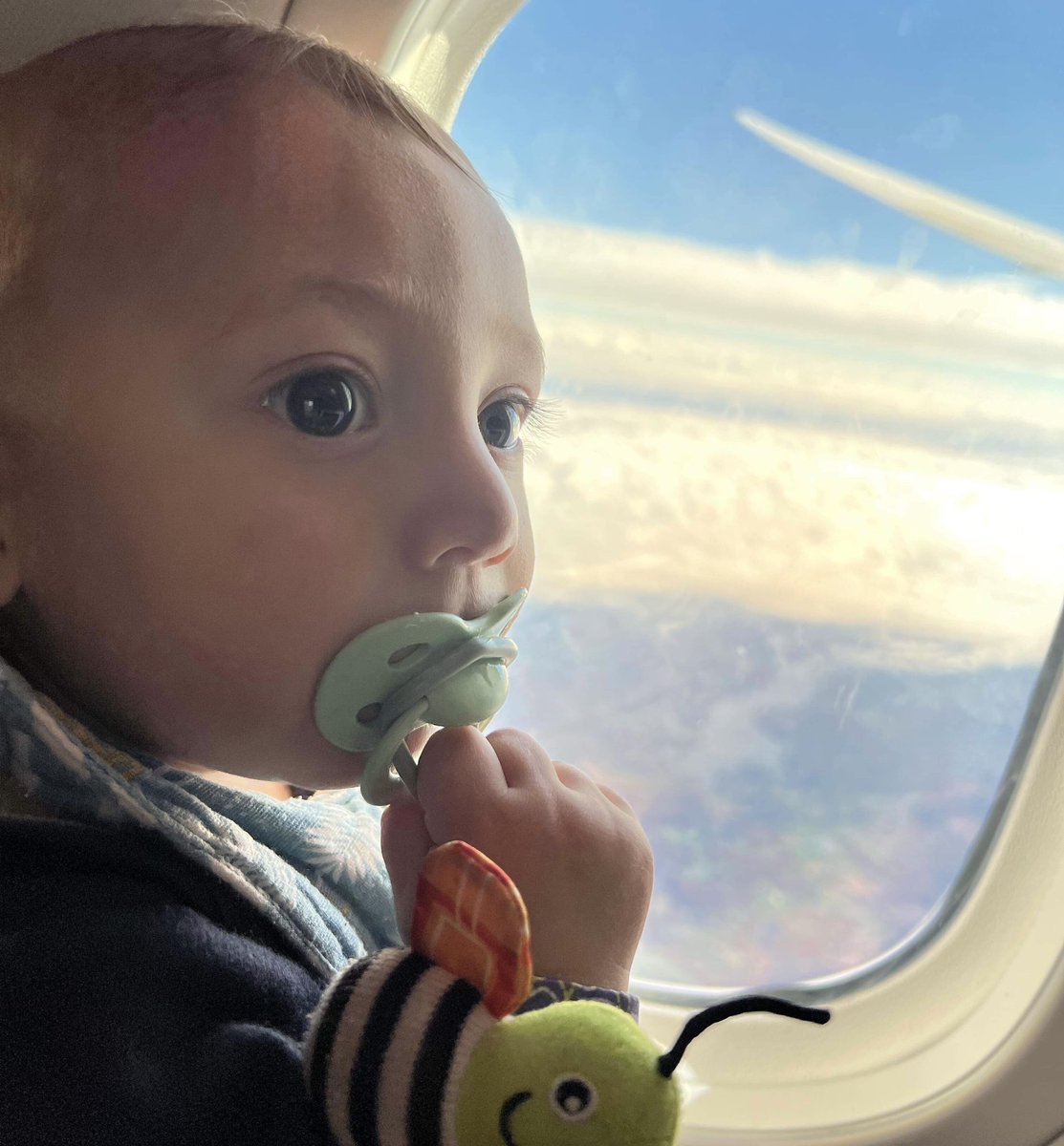 Baby Rudy is 8 months old. He has flown over 33,000 miles on 18 flights and has visited 5 countries. He is becoming quite the standby travel expert 😊. Thank you @united! #worldtraveler ✈️