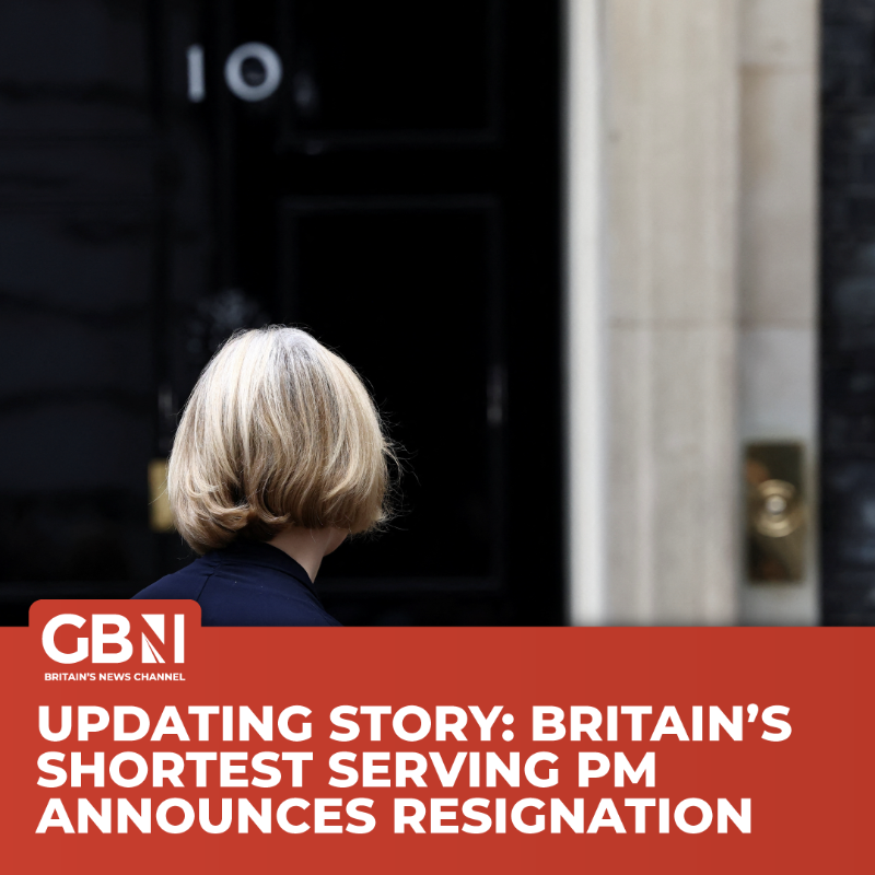 GBNEWS's tweet photo. In a statement outside No 10, Liz Truss said: “I recognise… given the situation I cannot deliver the mandate on which I was elected by the Conservative Party.”