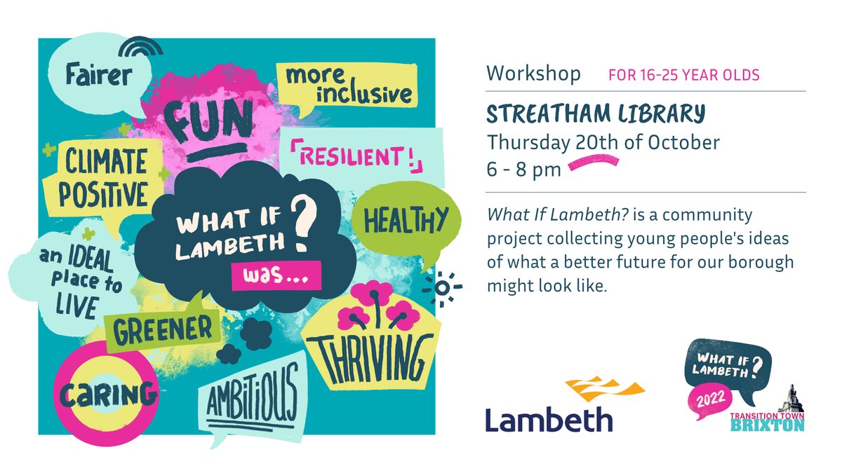 In our workshops we share our fears about the climate crisis, but also our hopes about the future. Collective imagination empowers us to make our dream Lambeth reality because we discover that we can achieve it together. 16 -25 year olds, join us tonight at @streathamlib at 6pm!