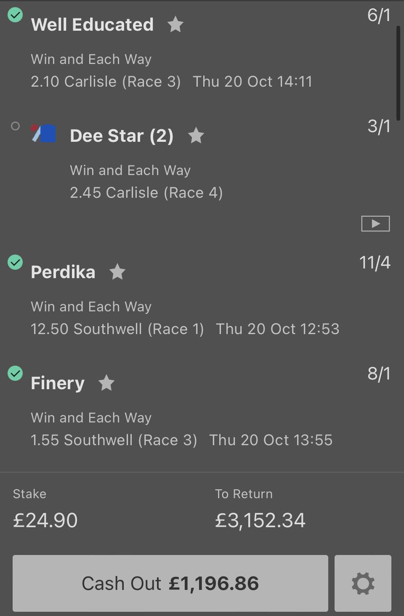 westbrom7777's tweet photo. BOOOOOOOOOOOOOM WELL EDUCATED!!!!!!!! 🥇🥇🥇 from three on the lucky!!! Massive prices on them all!!!! Cash out problems!!! Retweet this for good luck!! 👀👀👀🍀 final runner is a 3 horse race!!!! https://t.co/hHhIjaxM3L