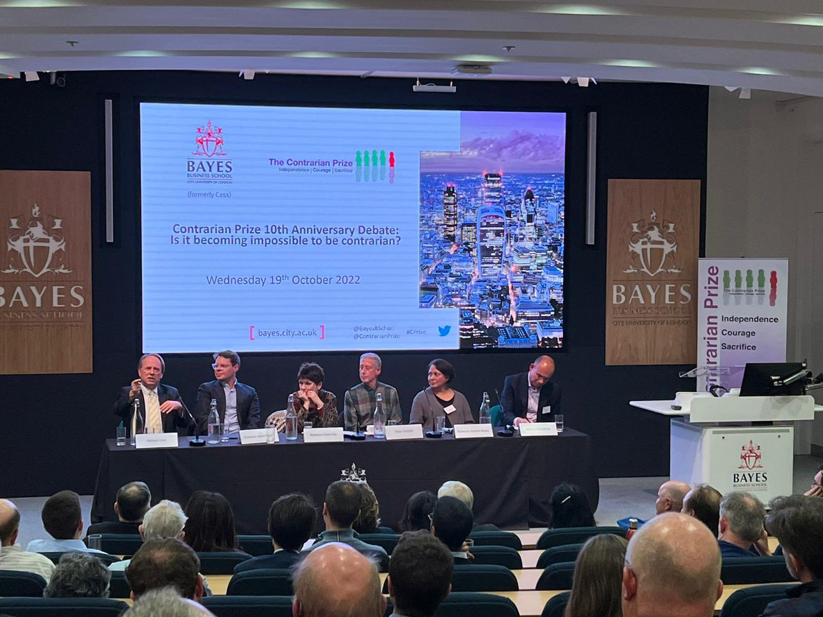 First class discussion yesterday evening at the @ContrarianPrize 10th anniversary debate on “Is it becoming impossible to be contrarian” with a superb panel and very good audience questions. Thanks to @BayesBSchool for all their support in hosting it. #cprize