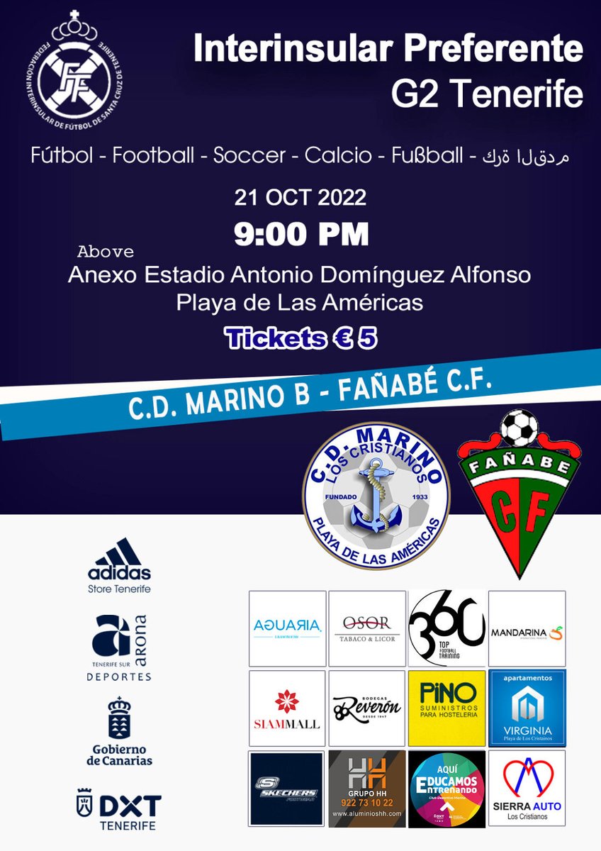 <a href="/FIFTenerife/">Federación Interinsular de Fútbol de Tenerife</a>, jornada 10. Recibimos mañana al Fañabé CF (<a href="/fcf1971/">Fañabé C.F.</a>). #QueNoTeLoCuenten ❤️🔵⚪️
#SomosCantera. #SomosCDM