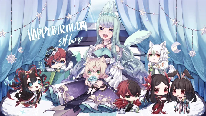 るるふ家次女こと、春海月みんちゃんの誕生日イラスト描かせていただきました!!るるふ家全員でお祝い誕生日おめでとう、みんちゃん!!!!! #pictみん 