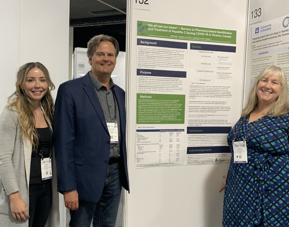 ⁦<a href="/INHepSU/">INHSU</a>⁩ day one was amazing! Found a moment to connect with ⁦<a href="/VicCoolAid/">Cool Aid</a>⁩ nurse Tamara Barnett, med director Dr Chris Fraser at our poster on pharmacy based hepC POC testing.