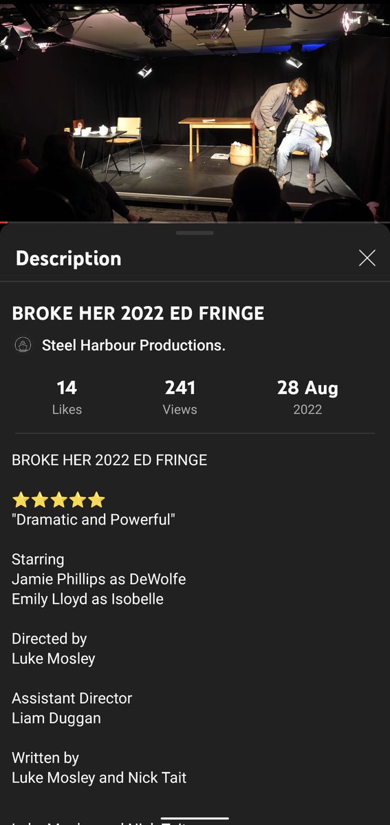 In the spirit of Halloween in October why not head over to our YouTube channel and watch the recording of Broke Her while it's still up, just follow our linktree. 
linktr.ee/SteelHarbour
 #youtube #SteelHarbour #BrokeHer #Edfringe #theatre #horror #thriller