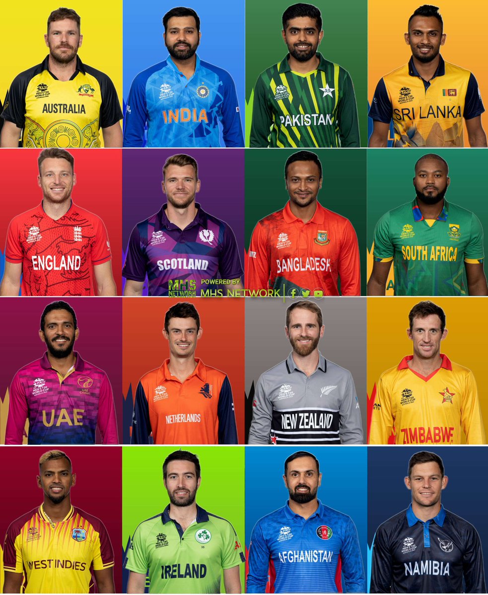 mhsNetworkBD's tweet photo. 🏏 ICC Mens T20 World Cup 2022
All Team Captain pic and Jersey
#T20WorldCup | #T20WorldCup2022 | #ICC #MHS_NETWORK | #Cricket_Summary https://t.co/YKbBd2PJbf