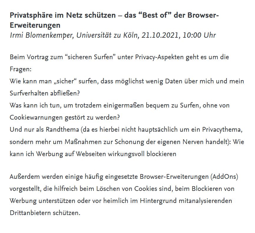 UniKoelnIT's tweet photo. Der letzte Tag der IT-Security Awareness Days! Heute freuen wir uns, einen Vortrag von Irmi Blomenkemper der #UzK vorzustellen: "#Privatsphäre im Netz schützen"! Um 10 Uhr geht's los, also reinschauen! #ITSAD #Browser #sicheresSurfen #AddOn @ibl0815
https://t.co/3tqXtcwslL https://t.co/EkFSA7Z7NW
