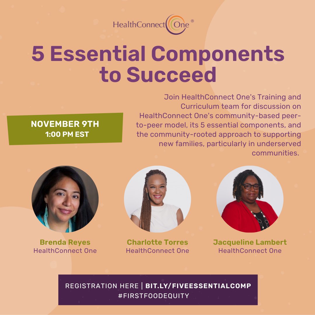 HealthConnctOne's tweet photo. Join our Training & Curriculum team for a discussion on @HealthConnctOne's community-based peer-to-peer model, its 5 essential components, and the community-rooted approach to supporting families!
🗓️November 9th: 1:00 PM ET
Register: https://t.co/MAFlr5YQSh #FirstFoodEquity https://t.co/RoBkSn2otO