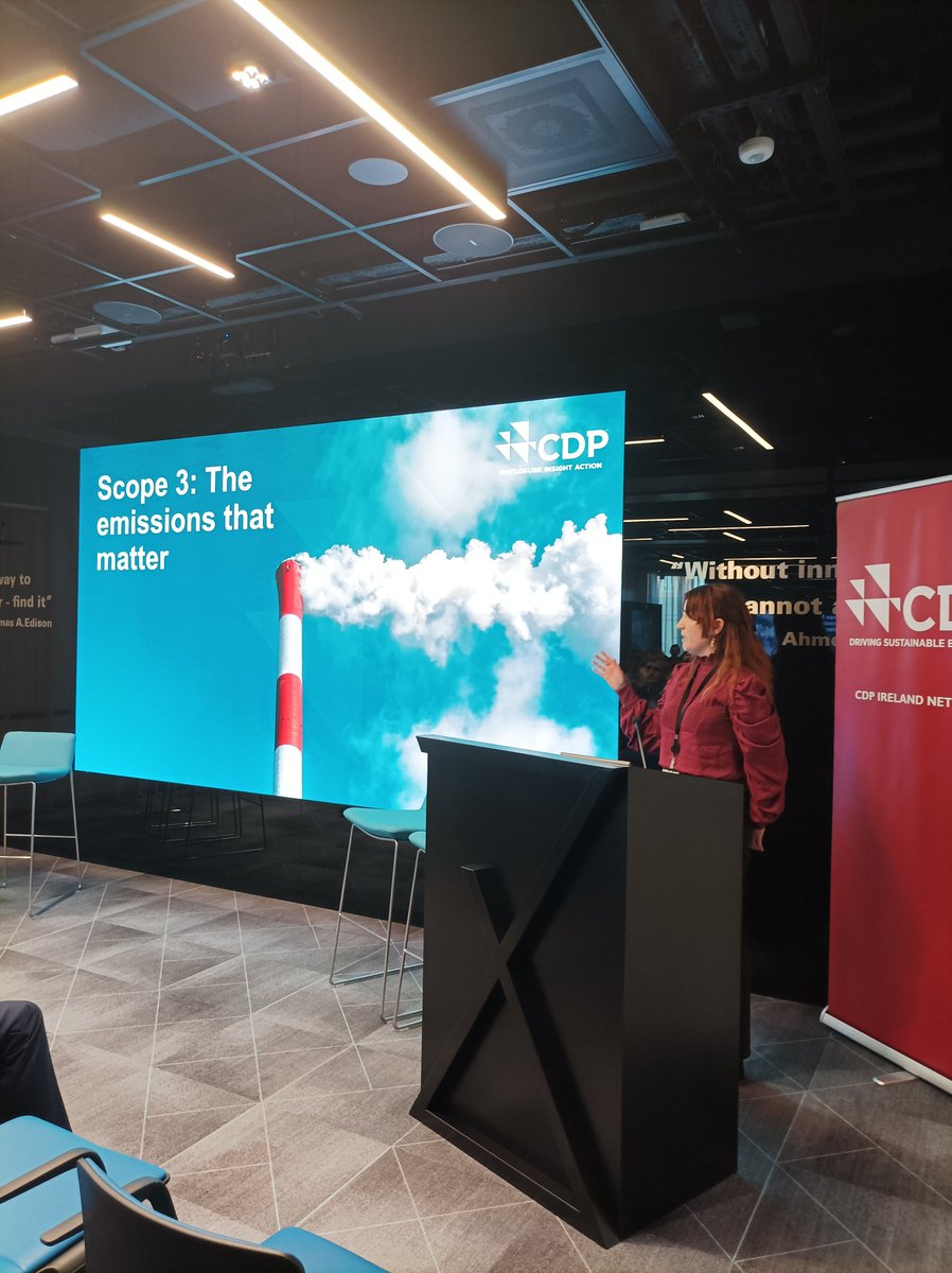 CDPIrelandnet's tweet photo. Aoife Devaney @CDPIrelandnet  
explaining the significance of Scope 3 emissions &amp; tackling them on the road to Net Zero
 #CFWI22 #netzero #cdp @CSCarbon https://t.co/EMEjom1A5H