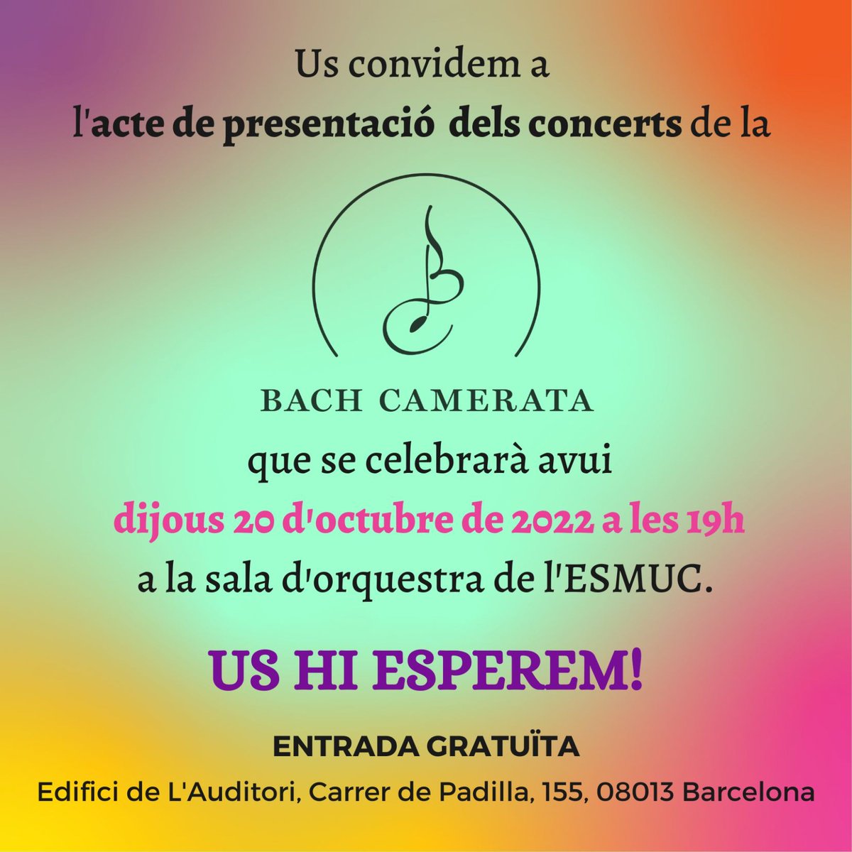Avui la bachcamerata.org celebrem el nostre acte de presentació a l'auditori!
#bachsession #bachcameratadecatalunya #jsbach #johannsebastianbach #difusiómusical