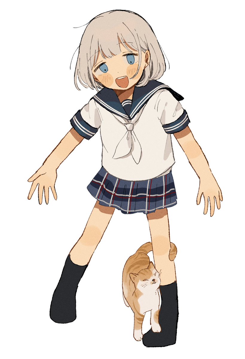 serizawa asahi 1girl skirt cat blue eyes school uniform white background simple background  illustration images