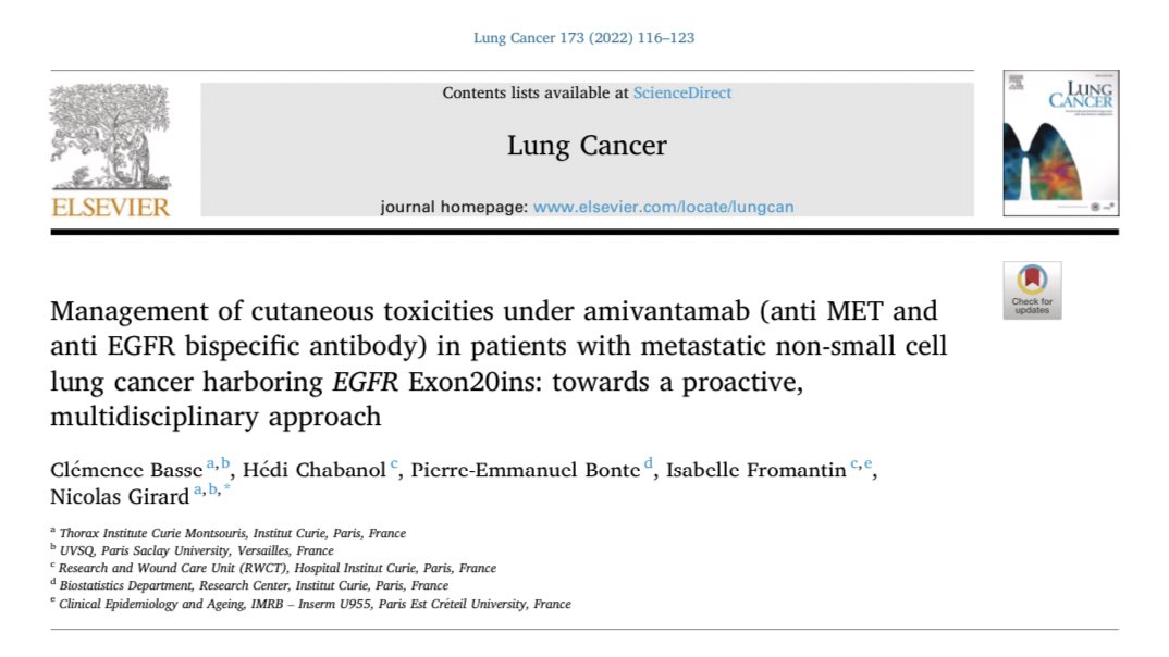 🔥🆕 in @LungCaJournal 🫁 Management of cutaneous tox under #amivantamab in pts with metastatic NSCLC harboring #EGFR Exon20ins: towards a proactive, multidisciplinary approach #LCSM Find it here: lungcancerjournal.info/article/S0169-…