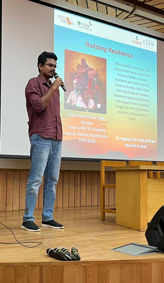 theechonetwork's tweet photo. We had a wonderful evening of dialogue, films &amp; collaboration at the 'Building Resilience' event at @NCBS_Bangalore. Our panel members &amp; speakers shared insights on #India's #climateresilience &amp; #foodsecurity

@CEEWIndia @WOTRIndia @hansikasingh @maybeEcosystems @atree_org https://t.co/hDFzTE2n2E