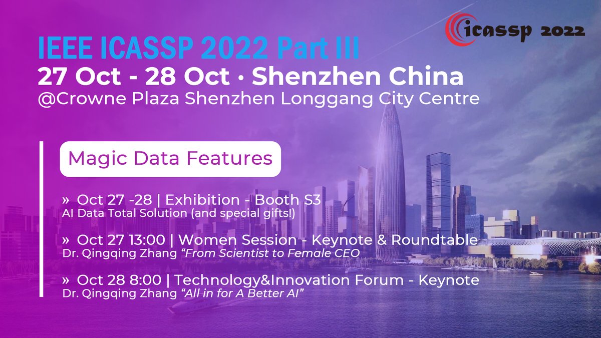 Magic_Data_Tech's tweet image. Looking forward to seeing you at ICASSP Part III in Shenzhen! Stop by #boothS3 to learn how Magic Data high-quality training datasets enable better ML model performance and try a lucky draw.

#icassp #magicdata