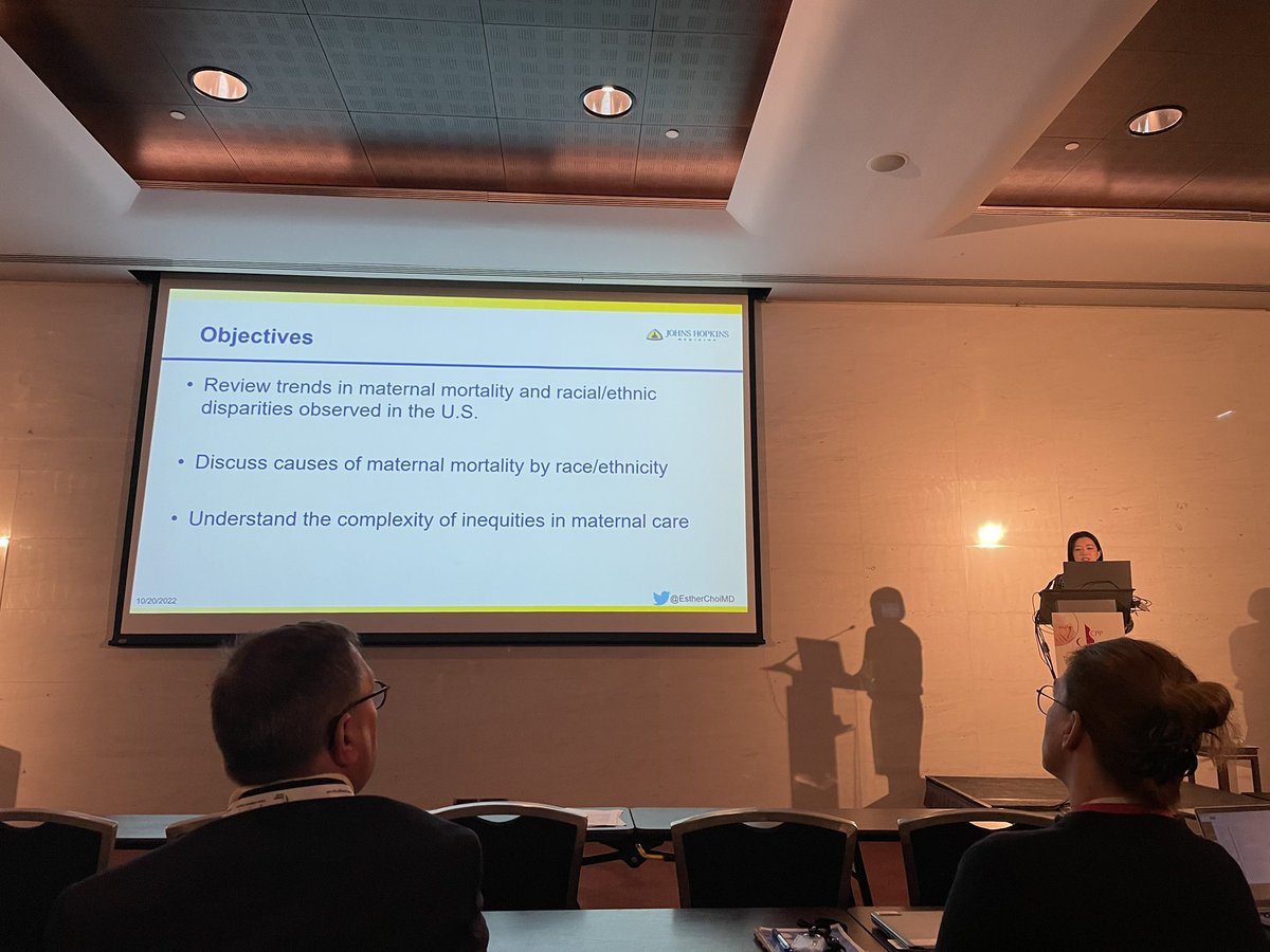 .@EstherChoiMD presents an excellent talk on ‘Racial and Ethnic Disparities in CV Outcomes’ #healthequity in #CardioObstetrics #SDOH @hopkinsheart @HopkinsMedicine @MelindaDavisMD @NanditaScott @AfshanHameedMD @CandiceSilvers1 #CPP22