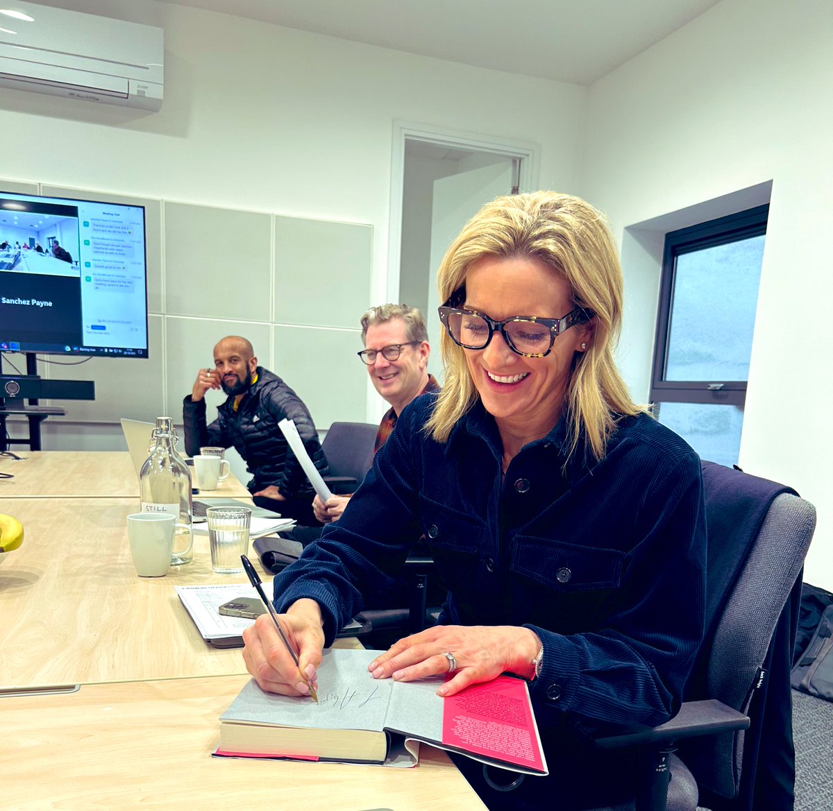 AbigailSPaul's tweet photo. And after @LEEDS_2023 Board Meeting our Chair @GabbyLogan does a book signing! Head to @ilkleylitfest tomorrow night where she will be discuss #TheFirstHalf https://t.co/rZ5y8xhAXU