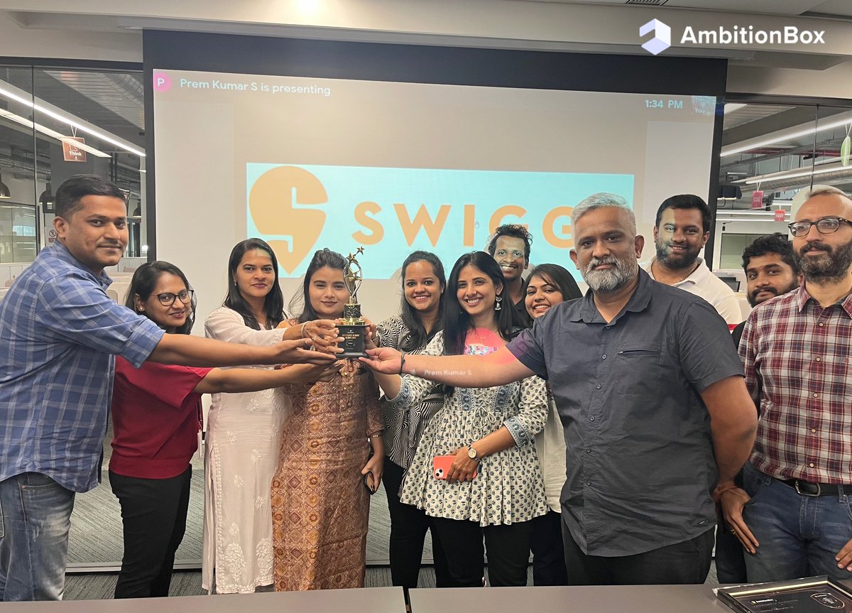 Congratulations to <a href="/Swiggy/">Swiggy Food</a> on winning the AmbitionBox #BestPlacesToWork in India Award 2022🔥🔥

They ranked among the top 25 companies in the tech startups category.

#employeefirst #ambitionbox #ambitionboxbestplacestoworkawards2022