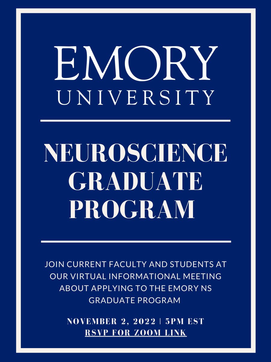 MikeKelberman's tweet image. It's that time of year! The Emory Neuroscience program is hold an open house on Wed November 2nd, 5-6pm EST. Come learn more about the application process and what life would look like as a grad student in Atlanta! RSVP here: forms.gle/qP8avsxS3reiSN…