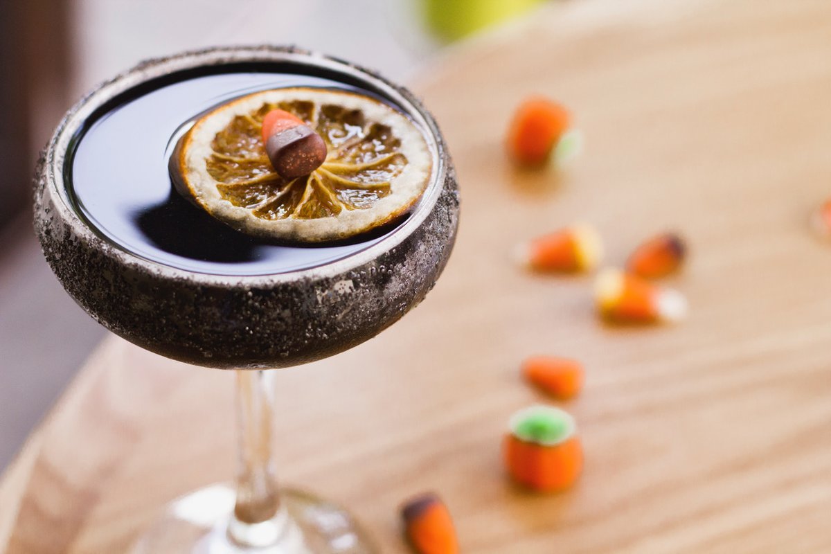 Get in the Halloween Spirit with our Black Magic cocktail.                                       Ghost Tequila, Lime Juice, Charcoal Infused Simple Syrup, Lava Salt Rim