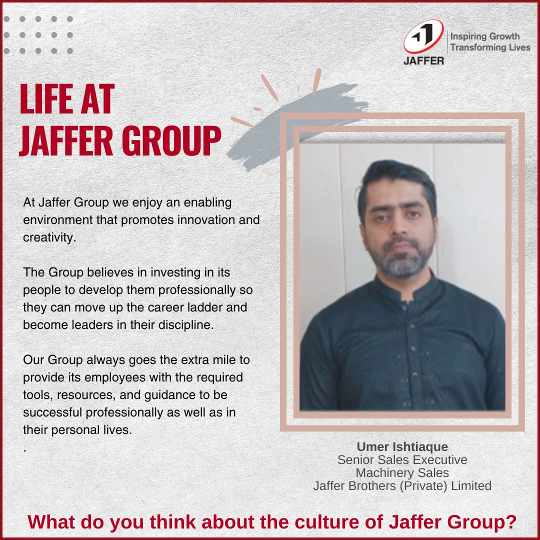 JafferGroup's tweet photo. Presenting our Jaffer Group Family members' views about our culture.

#lifeatjaffergroup #onevoice #togetherness #inspiringgrowth #transforminglives #Jaffergroup https://t.co/F05GuiHLQq