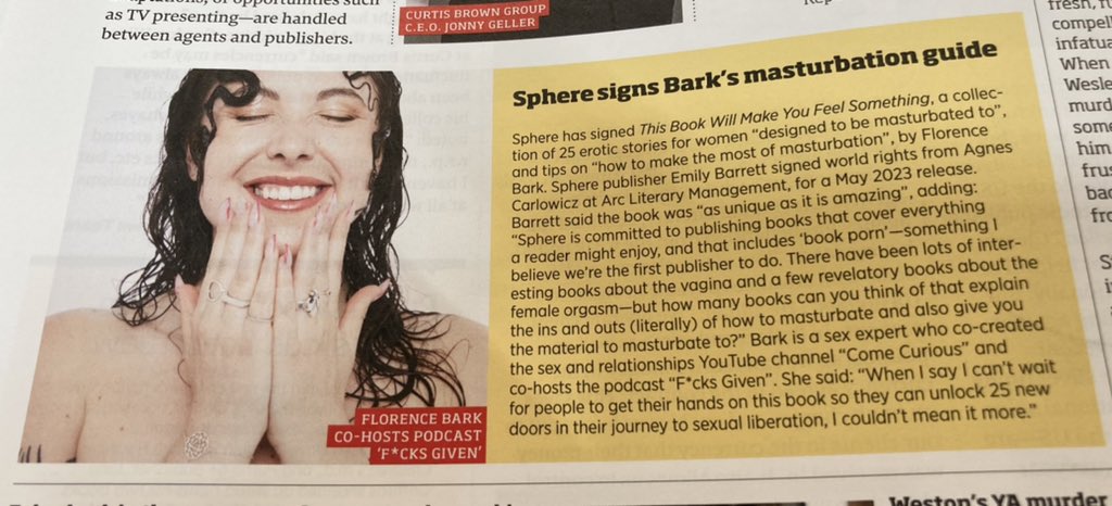 Sphere continuing to give pleasure to readers everywhere… This Book Will Make You Feel Something by Florence Bark, publishing next year and causing GREAT excitement across the world #fbf22 #FrankfurtBookFair