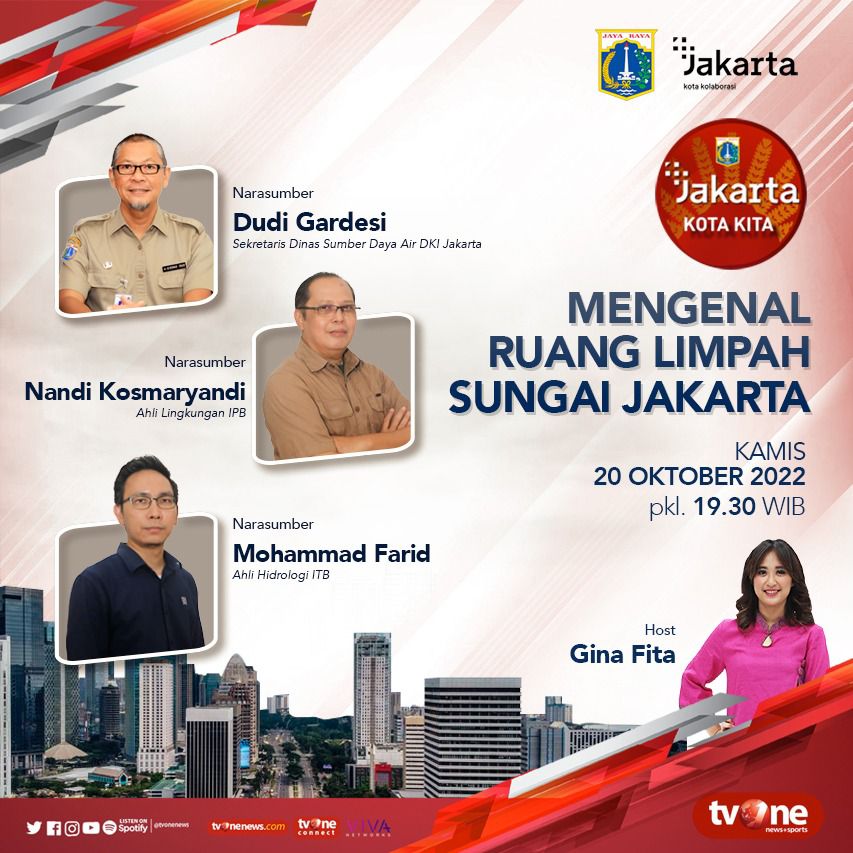 DKIJakarta's tweet photo. Saksikan talkshow "Mengenal Ruang Limpah Sungai Jakarta"
🗓️ Kamis, 20 Oktober 2022
⏰ 19.30 - selesai
📡 TVOne
#ruanglimpahsungai #cegahbanjir #dinassda #dkijakarta #kotakolaborasi #welovejakarta https://t.co/JOxHJBRzJs