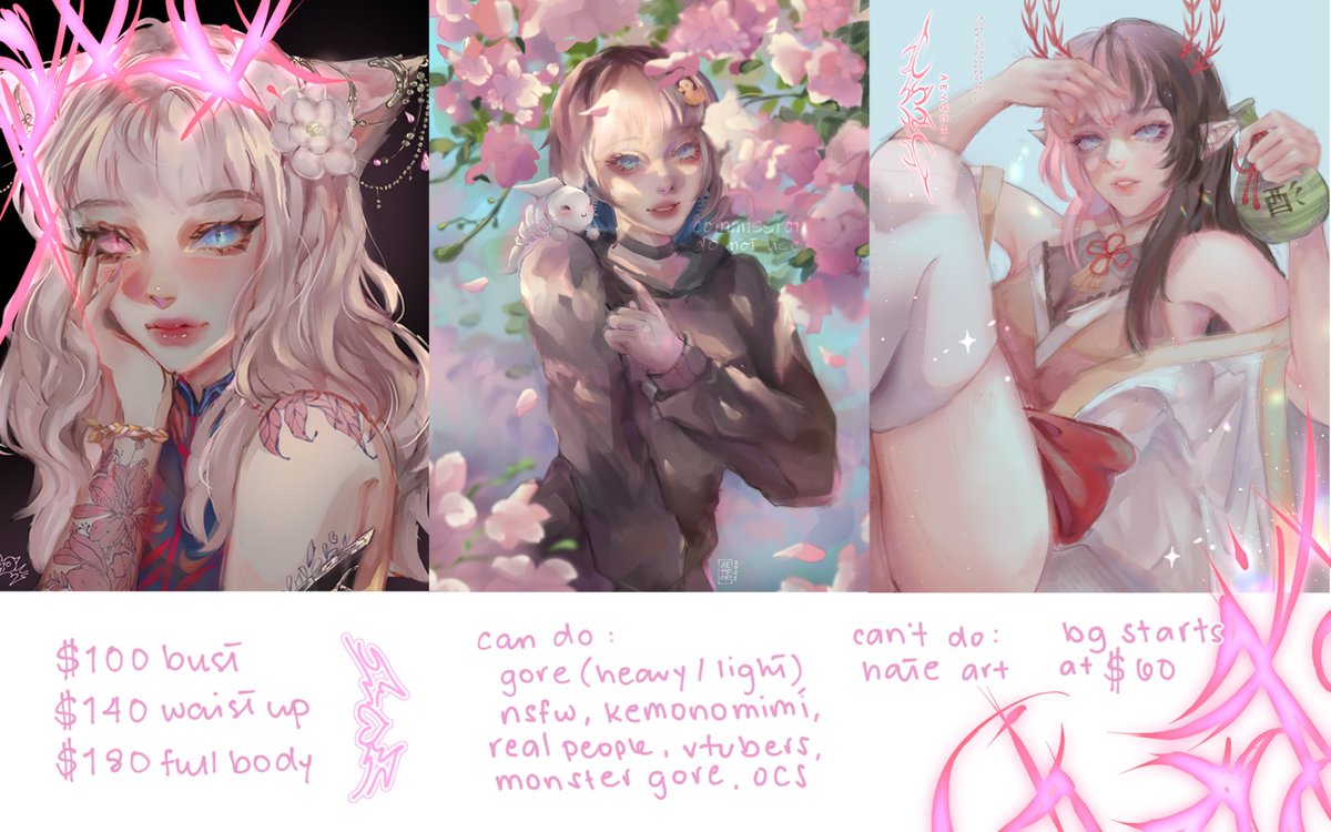 🌷COMMISSIONS OPEN🌷

opening commissions once more since i've paid most of my mom's medical bills so i want to save up for christmas gifts for my family! i now offer reference sheet commissions alongside my other styles! links below

🍒 rts are appreciated! 