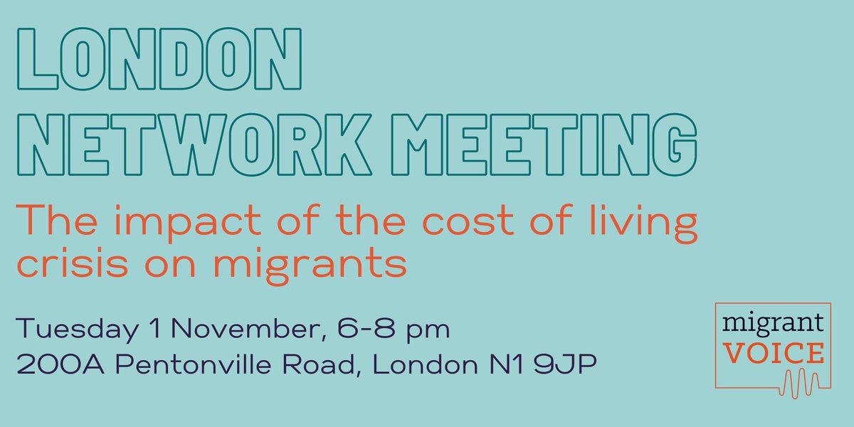 Are you a migrant worried about the cost of living crisis? Join our London network meeting on 1 November to hear about what the Mayor of London is doing to help. @SakinaZS, London Assembly member, will speak about resources available. Info + signup: tinyurl.com/LondonNetMeeti…