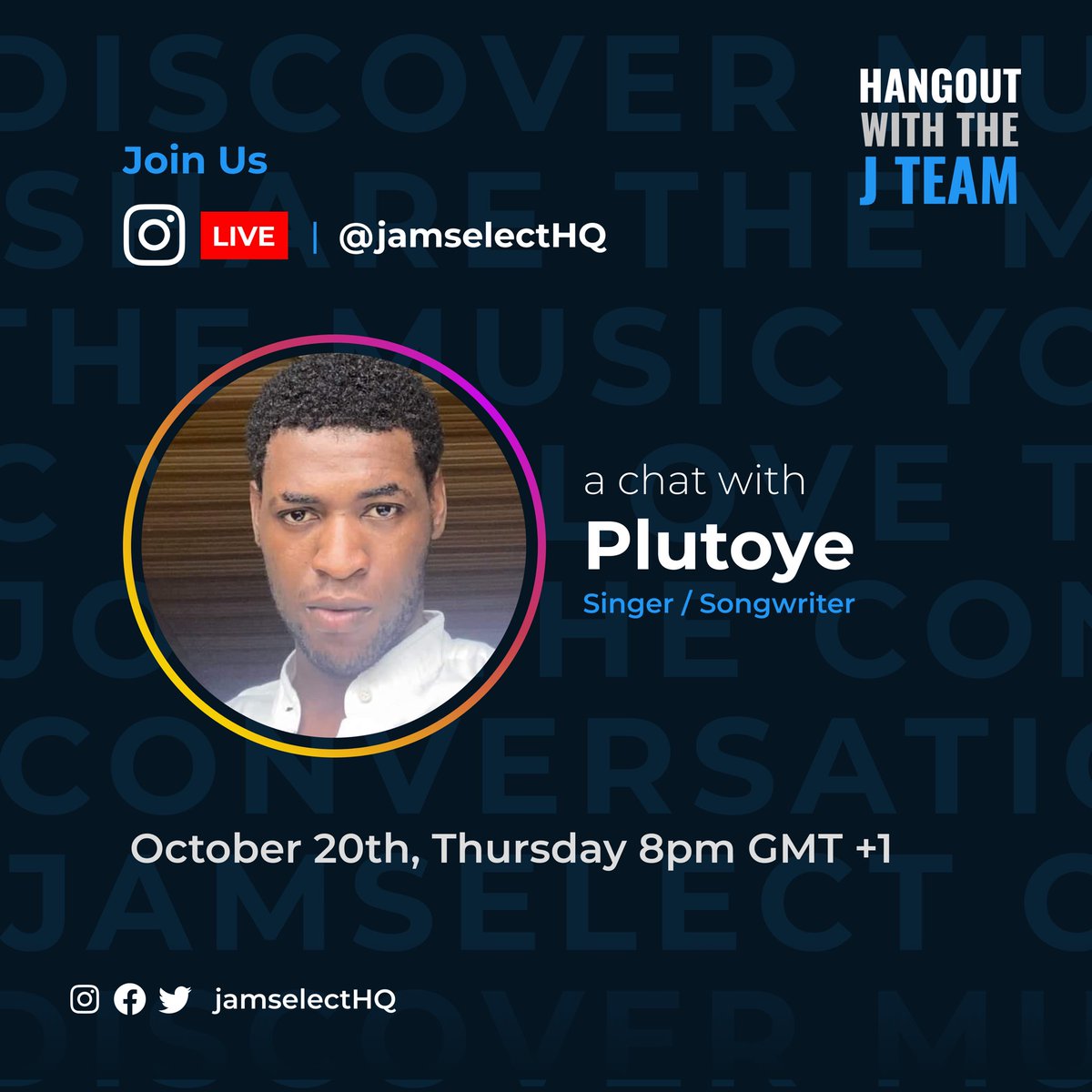 jamselectHQ's tweet photo. Hello Jammers!

On todays episode of Hangout with the J Team, we’d be talking to Plutoye

Join us live on Instagram today by 8pm GMT + 1

Set your reminder guys and don’t forget to invite your friends to tune in.

See Y’all 😁

#jamselect #musicchatlive https://t.co/zfRdLG7rmn