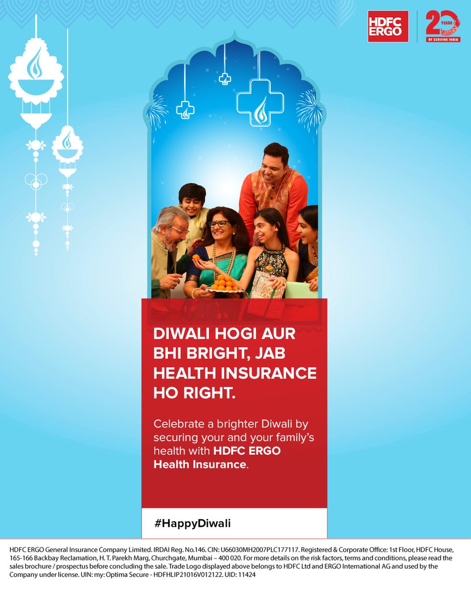 HDFCERGOGIC's tweet photo. Celebrations ho bright, jab aapka Health Insurance ho right!
Celebrate this festival of light with HDFC ERGO's Optima Secure Health Insurance by your side.
#RightInsuranceBrighterDiwali #HDFCERGOrightInsurance #HappyDiwali #OptimaSecure https://t.co/RqEo411miX