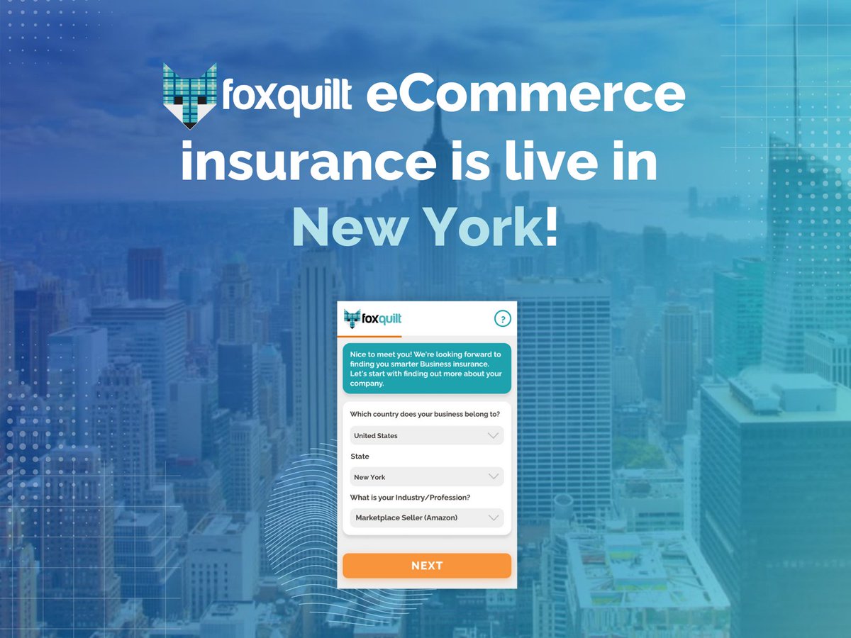Foxquilt’s #eCommerce insurance has officially launched in #NewYork. Online business owners in New York selling on marketplaces, like #Amazon, can purchase the #insurtech ’s A.M. Best A+ rated product &amp; leverage free monthly payments. hubs.la/Q01qgf0_0