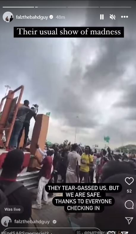 Rapper, Falz reveals police fired teargas to disperse participants of #EndSARS memorial