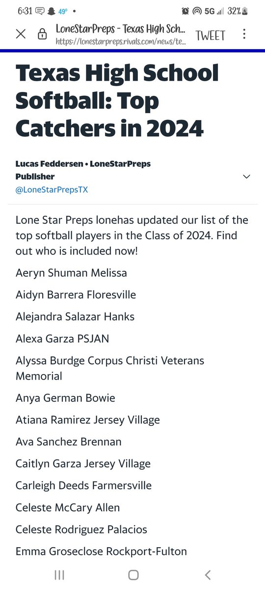 18UTXGloryRWB's tweet photo. Proud of our @CarleighDeeds for being recognized as a top catcher in Texas!! We already knew that!  
https://t.co/qHdmHebLKH https://t.co/6dlBKHpcu8