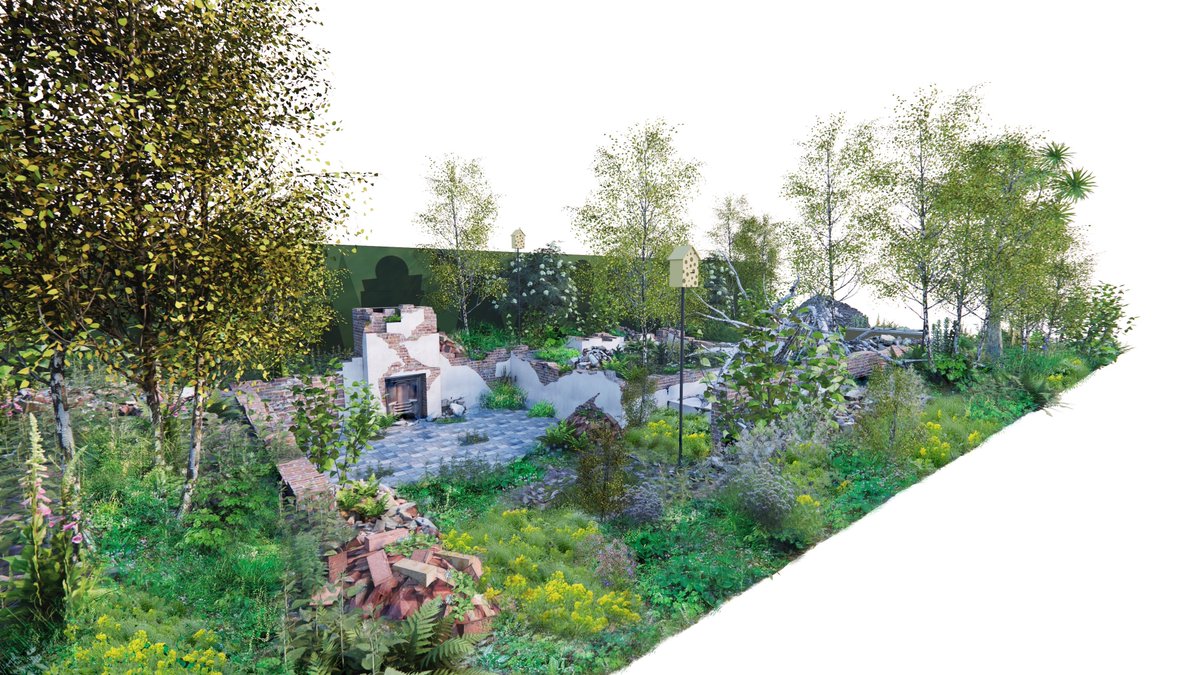 The Centrepoint Garden (designed by @clevewest, built by Crocus Ltd, sponsored by @ProjGivingBack) 🌱 Structured around the footprint of a ruined Victorian townhouse, this garden explores the notion of 'home' and celebrates the work of @centrepointuk. #RHSChelsea