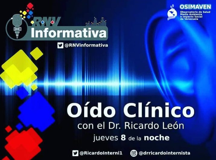 RicardoInterni1's tweet photo. Hoy es jueves de "Oído Clínico"; a propósito del mes de la lucha contra el cáncer de mama, tendremos de invitada a la Dra. Elva Serrano, especialista en Cirugía y Mastología. 

Pendientes a las 8 de la noche por el sistema Radio Nacional de Venezuela. https://t.co/rR2BsTns9m