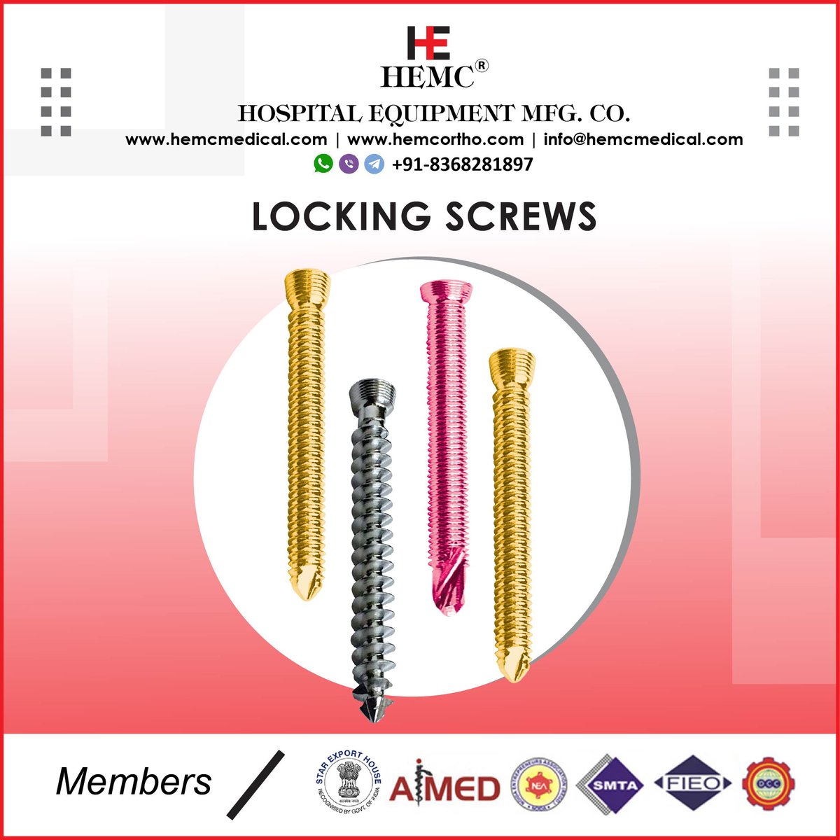 HemcOrtho's tweet image. HEMC Medical is a world-class manufacturer and exporter of quality Locking Screws. The locking screws are highly durable and reliable since they are made from superior steel and metal.
#lockingscrews #Lockingheadscrews #CorticalScrew #Cancellousscrew #implantes #implants #ortho
