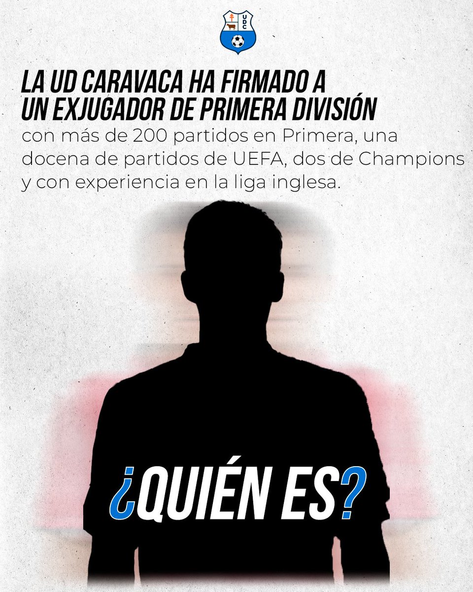 #FICHAJE

📝⚽ La UD Caravaca ha firmado a un ex jugador de Primera División. También ha jugado varios encuentros en UEFA Europa League y dos en Champions League además de contar con experiencia en Inglaterra.

¡Llega un jugón a nuestro equipo!
¿Quién será?🤔

#soydelcaravaca