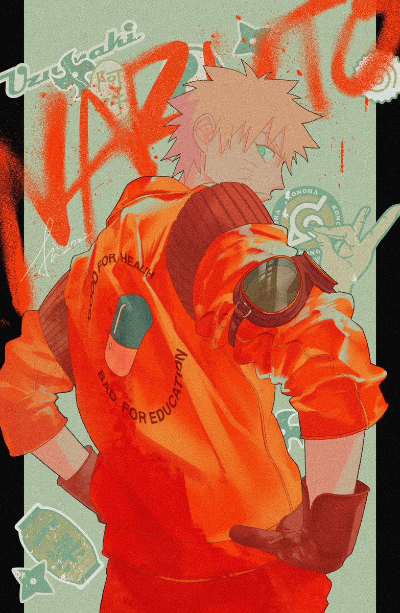 uzumaki naruto 1boy male focus blonde hair gloves solo spiked hair from behind  illustration images